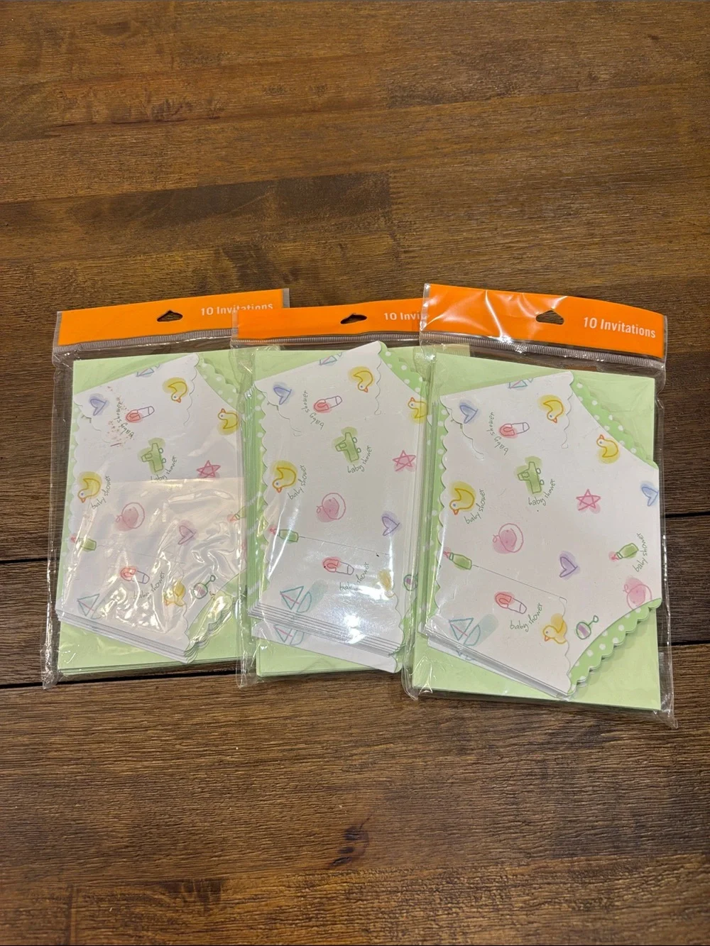 Party Invitation Cards Set of 10- Light Green Baby Shower Invitations (3 Packs)